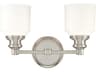 Windham 2-Light Polished Nickel Off White Glass Vanity Light