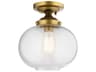 Avery 1-Light Natural Brass Glass Globe Round Semi Flush Mount