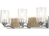 Arcadia 3-Light Polished Chrome Antiqued Silver Leaf Glass Vanity Light