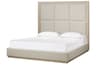 Beige Poplar Wood Upholstered King Platform Bed