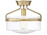 Meridian 1-Light Natural Brass Glass Bowl Semi Flush Mount