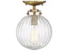 Meridian 1-Light Natural Brass Glass Globe Geometric Semi Flush Mount
