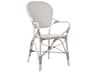 Alu Affaire Aluminum White Stackable Isabell Patio Dining Arm Chair in White/Cappuccino Dots