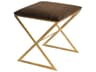 Brown Upholstered Gold Accent Stool