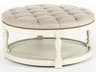 Distressed Ivory Cream Upholstered Ottoman