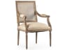 Louis Oak Wood Beige Upholstered Arm Dining Chair