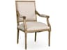 Louis Oak Wood Beige Upholstered Arm Dining Chair