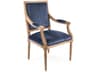 Louis Oak Wood Blue Upholstered Arm Dining Chair