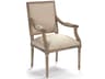 Louis Oak Wood Beige Upholstered Arm Dining Chair