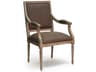 Louis Oak Wood Gray Upholstered Arm Dining Chair
