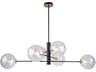 Artcraft Aurelia 6-Light Matte Black Brass Glass Globe Linear Chandelier