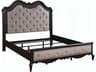 Acme Furniture Chelmsford Beige Fabric Antique Black Rubberwood Upholstered King Platform Bed