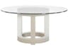 Bernhardt Axiom Round Glass Linear Gray White Dining Table