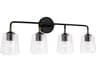 Capital Lighting Amara 4-Light Matte Black With Brass Glass Vanity Light