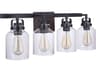 Craftmade Foxwood 4-Light Flat Black Dark Teak Glass Vanity Light
