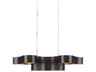 Currey & Company Grand Lotus 6-Light Satin Black Contemporary Gold Leaf Linear Island Pendant
