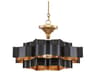 Currey & Company Grand Lotus 1-Light Satin Black Contemporary Gold Leaf Tiered Pendant