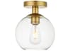 Elegant Lighting Baxter 1-Light Brass Glass Globe Semi Flush Mount