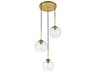Elegant Lighting Baxter 3-Light Brass And Clear Glass Globe Pendant