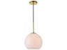 Elegant Lighting Baxter 1-Light Brass And Frosted White Glass Globe Mini Pendant