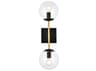 Elegant Lighting Neri 2-Light Black And Brass Clear Glass Wall Sconce