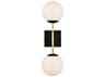 Elegant Lighting Neri 2-Light Black And Brass White Glass Wall Sconce