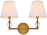 Elegant Lighting Bethany 2-Light Brass And White Fabric Shade Crystal Vanity Light