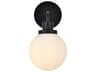 Elegant Lighting Hanson 1-Light Black And Frosted Shade White Glass Wall Sconce