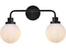 Elegant Lighting Hanson 2-Light Black And Frosted Shade Glass Vanity Light