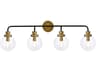 Elegant Lighting Hanson 4-Light Black And Brass Clear Shade Glass Vanity Light