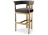 Eichholtz Clubhouse Brushed Brass Savona Grey Velvet Upholstered Bar Stool