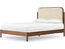 Four Hands Bolton Caroline Smoked Oak Kerbey Ivory Brown Wood Upholstered King Panel Bed