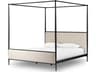 Four Hands Westgate Savoy Parchment Textured Black Iron Beige Queen Canopy Bed