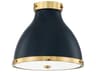Hudson Valley Painted 2-Light Aged Brass darkest Blue Bell Flush Mount
