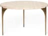 Interlude Home Richmond Round Marble Raw Travertine Golden Bronze End Table