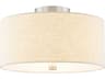 Justice Design Group Textile Classic 3-Light Nickel Off White Drum Semi Flush Mount
