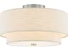 Justice Design Group Textile Classic 3-Light Nickel Off White Drum Semi Flush Mount