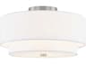 Justice Design Group Textile Classic 3-Light Nickel White Drum Semi Flush Mount