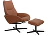 Kebe Lotus Balder Cognac Leather Swivel Accent Chair with Footrest