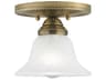 Livex Lighting Edgemont 1-Light Antique Brass White Glass Bell Semi Flush Mount