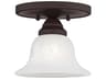 Livex Lighting Edgemont 1-Light Bronze White Glass Bell Semi Flush Mount