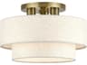 Livex Lighting Manorwood 3-Light Antique Brass Gray Drum Semi Flush Mount