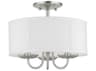 Livex Lighting Brookdale 3-Light Brushed Nickel White Drum Semi Flush Mount