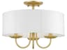 Livex Lighting Brookdale 3-Light Soft Gold Brass Drum Semi Flush Mount