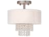 Livex Lighting Carlisle 2-Light Brushed Nickel Off White Crystal Drum Semi Flush Mount