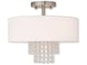 Livex Lighting Carlisle 2-Light Brushed Nickel Off White Crystal Drum Semi Flush Mount