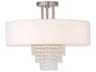 Livex Lighting Carlisle 4-Light Brushed Nickel Off White Crystal Drum Semi Flush Mount