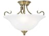Livex Lighting Coronado 3-Light Antique Brass White Glass Bell Semi Flush Mount