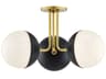 Mitzi Renee 3-Light Aged Brass Black Glass Globe Semi Flush Mount