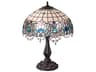 Meyda Angelica Mahogany Bronze Blue Clear Iridescent Glass Tiffany Table Lamp